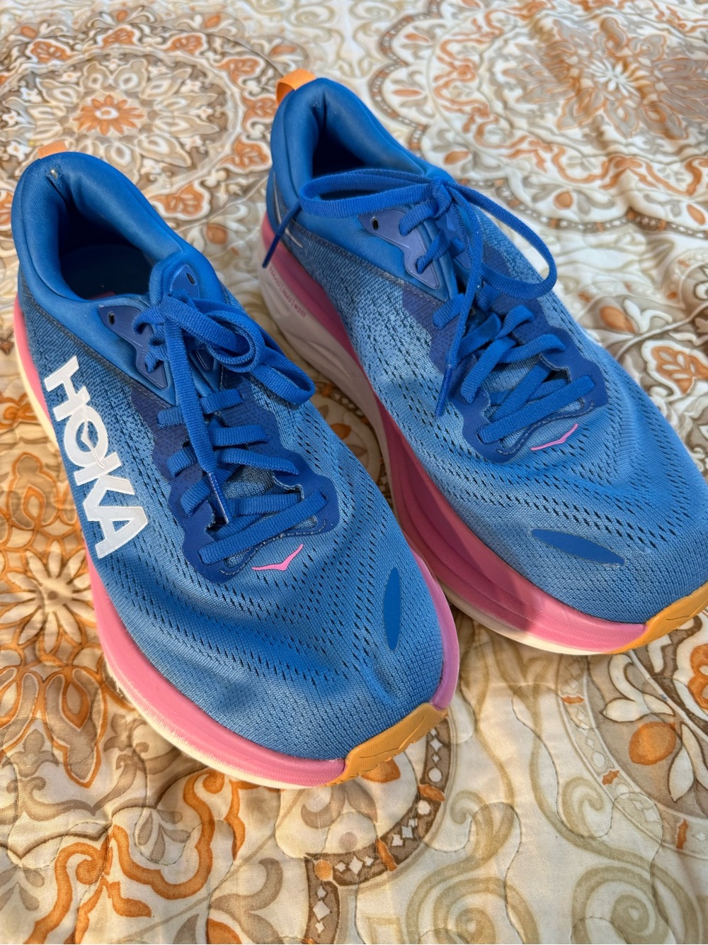 Hoka Women's Blue Running Shoes with Pink & Orange Accents